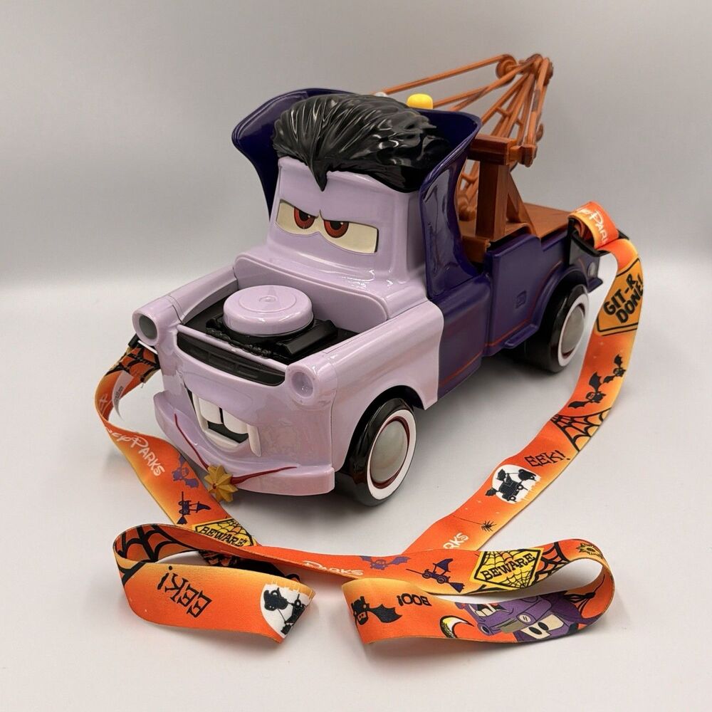Disney Parks 2024 Vampire Tow Mater Halloween Popcorn Bucket Cars Lanyard